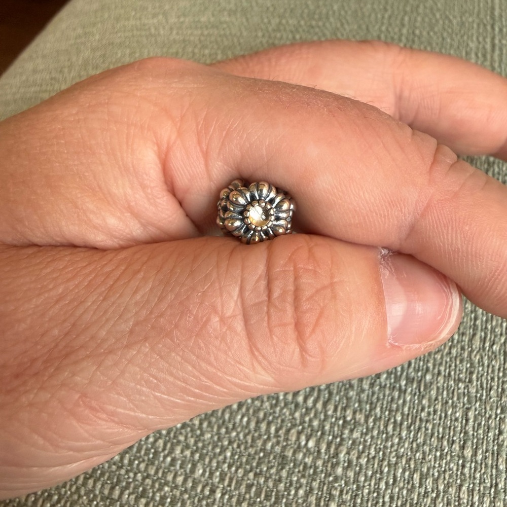 Pandora Sterling Silver Floral Charm with Center Gem - 925 Sterling Silver - Picture 3 of 7